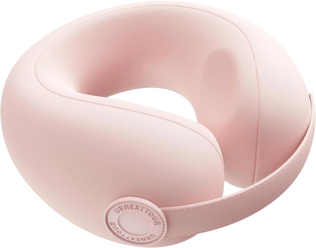 Car Pillow for Big Kids Travel Neck Pillows, Memory Foam Neck Support Travelling Pillow with Washable Cotton Pillowcases and Storage Bag, for Airplane, Train, Flight and Home Use Pink (6-12Y/O)