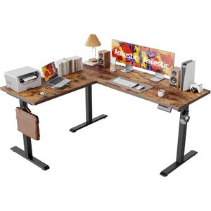 Agilestic 59 Inch L Shaped Standing Desk Adjustable Height, Electric Corner Standing Desk, Sit Stand Computer Table with Splice Board, Rustic Brown