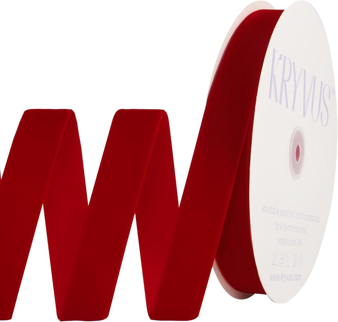 Red Velvet Ribbon 1 Inch x 25Yards, Nylon Vintage Velvet Ribbons Perfect for Christmas Decoration, Handmade Craft, Gift Wrapping, Bow Making, Bouquet Packaging