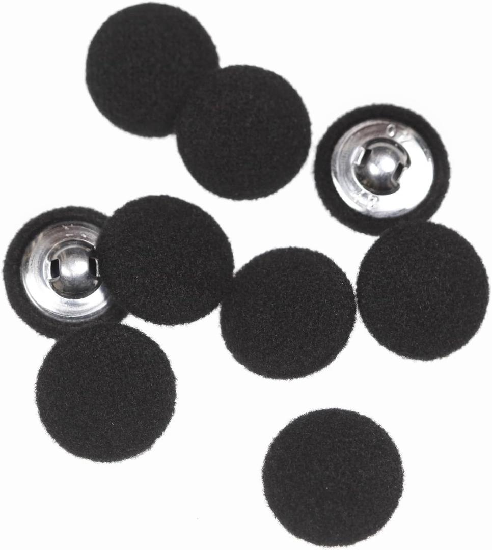 10PCS Fabric Cloth Covered Buttons with Metal Shank - Black, 25mm for Suits, Gowns, Blouses, Tuxedo, Sweaters