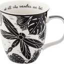 Karma Gifts 16 oz Black and White Boho Mug Dragonfly - Cute Coffee and Tea Mug - Ceramic Coffee Mugs for Women and Men (14 Ounces)