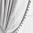 Lush Decor Luxury Vintage Velvet and Sheer with Border Pompom Trim Window Curtain (Single) Panel, 84" L x 42" W, Light Gray