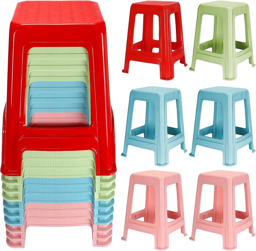 Wesiti 10 Pieces Stackable Classroom Stools 18 Inch Plastic Stools Step Stool Nesting Stools Colorful Plastic Seat Light Duty Large Plastic Stool for Students Classroom Home Office Shower Favors