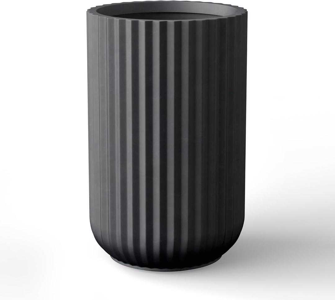 Kante Tall Fulted Planter, 17.7 Inch Tall Round Concrete Plant Pots with Drainage Hole and Rubber Plug, Modern Decor for Indoor Outdoor Plants, Flower, Black