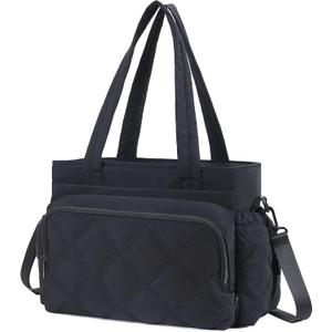 Large Lunch Tote Bag for Women with Multi-Pockets Puffy Light Durable Insulated Lunch Bag Women (Black)