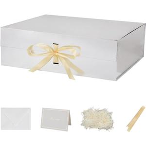 Extra Large Magnetic Gift Box with Lids 3 Pack 19x16x6 Inch Silver Large Gift Box with Ribbon Foldable Gift Boxes for Presents Jumbo Box with Shredded Paper & Cards for Groomsman Proposal, 1 Count