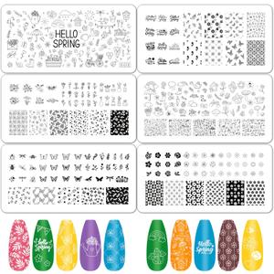 3 x Y1tvei Hello Spring Nail Stamping Plates - 6Pcs Flower Butterfly Insect Daisy Rose Theme Finger Art Kit, Stainless Steel Nail Polish Template Printer Decoration DIY Manicure Salon Design Gift Supplies