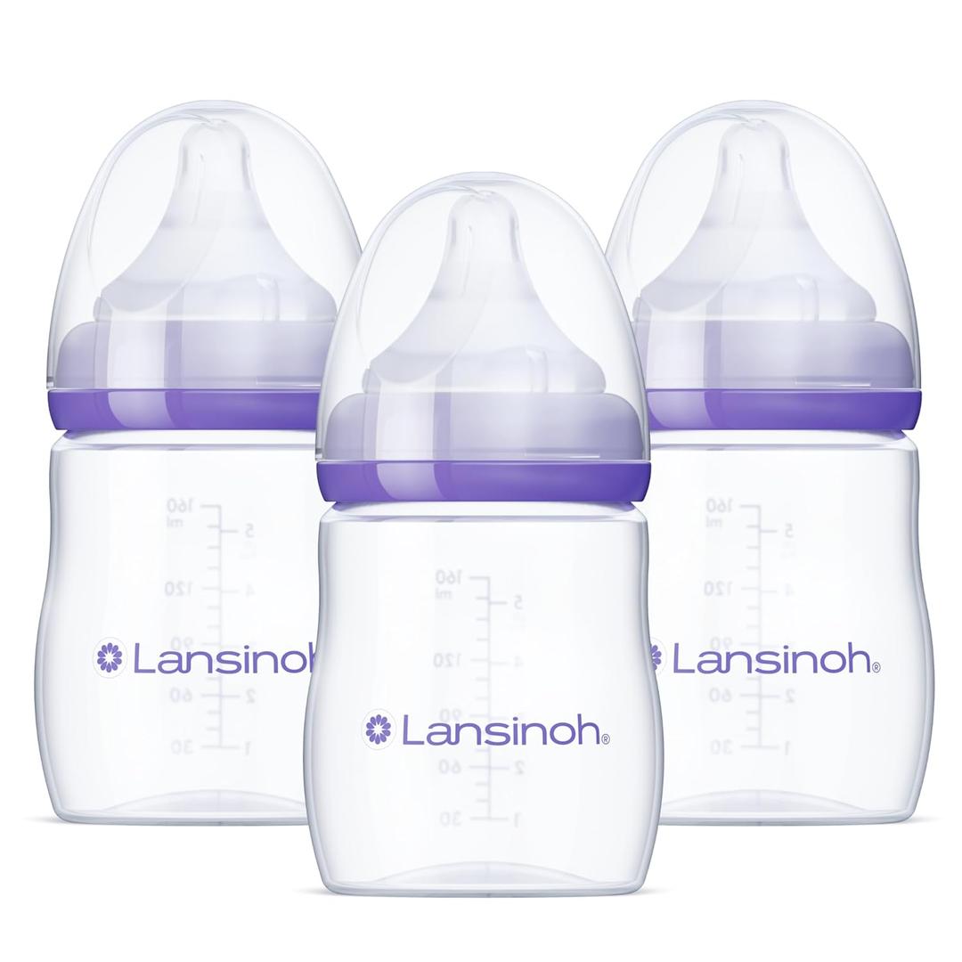 Lansinoh Anti-Colic Baby Bottles for Breastfeeding Babies, 5 Ounces, 3 Count, Includes 3 Slow Flow Nipples, Size S Lansinoh Anti-Colic Baby Bottles for Breastfeeding Babies, 5 Ounces, 3 Count, Includes 3 Slow Flow Nipples, Size S