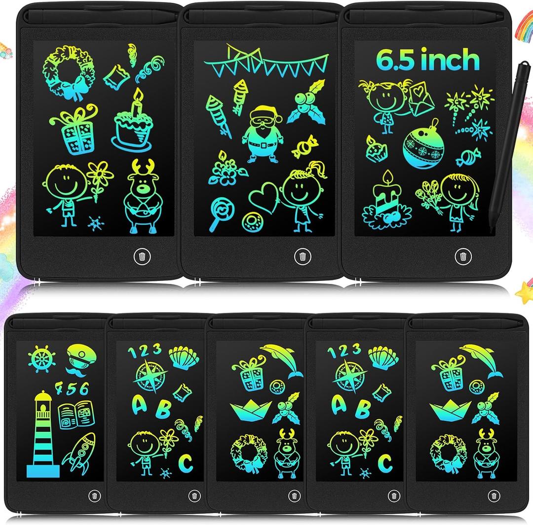 Zhehao 8 Pcs LCD Writing Tablet 6.5 Inch Colorful Drawing Board Educational Kids Doodle Pad for Aged 3-6 Girls Boys Office Gifts(Black)