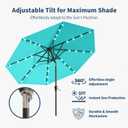 10FT Solar Umbrella 32 LED Lighted Patio Umbrella Table Market Umbrella w/Tilt and Crank, UV-Resistant Outdoor Umbrella for Pool, Garden, Deck, Aqua Blue