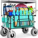 Navatiee Beach Wagon with Big Balloon Wheels for Sand, 200L Extra Large Beach Cart with Canopy, 440Lbs Heavy Duty Folding Wagon Collapsible with 9" Tires & Side Pocket for Beach, Outdoor, Light Blue