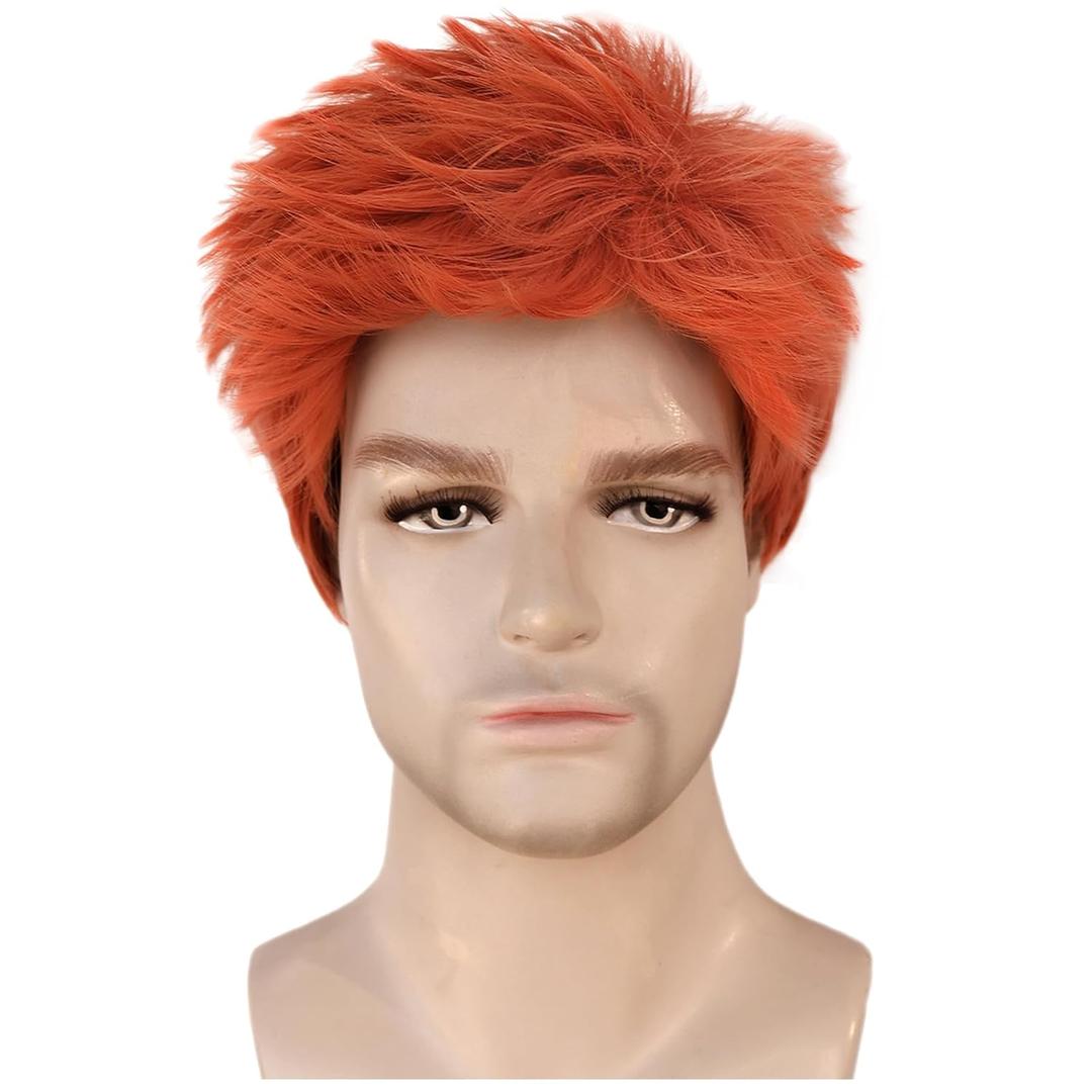 HUNIGIR Mens Orange Wig Short Straight Male Ginger Red Wig Layered Heat Resistant Synthetic Hair for Halloween Cosplay Anime Party