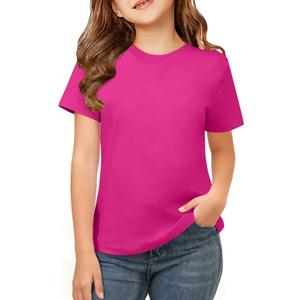 ZDC Girls Short Sleeve Shirts Crewneck T Shirts Kids Summer Tops Basic Tees 5-14 Years (Pink)