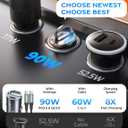 AINOPE 90W for iPhone 17/16/15 Pro Max Car Charger USB C Fast Chage, [Mini&Metal] Invisible Cigarette Lighter Adapter with 3FT USB C to C Cable, Car Accessories for Mother Him Her, Adapter for iPhone
