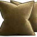 MIULEE Olive Green Velvet Throw Pillow Covers 24x24 Soft Decorative Solid Square Euro Sham Cushion Cases Pack of 2 Modern Luxury Home Decor for Couch, Sofa, Bedroom