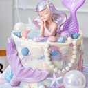 JeVenis Purple Mermaid Cake Toppers - Under the Sea Cake Decoration Set with Seashells, Mermaid Tail, Sea Star Toppers