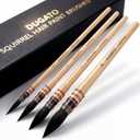 DUGATO 100% Real Squirrel Hair Watercolor Paint Brushes Set  Mop Round Fine Tip Professional Artist Brushes for Gouache, Acrylic, Oil & Wash Techniques (4 Brushes)