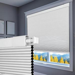 Luxevoir Panoramix No Drill No Tools Blackout Window Cover. Top Down Bottom Up Honeycomb Blinds, Window Blinds Blinds for Indoor Windows, Easy to Install Cellular Shade, Blackout White, 26" W × 44" H