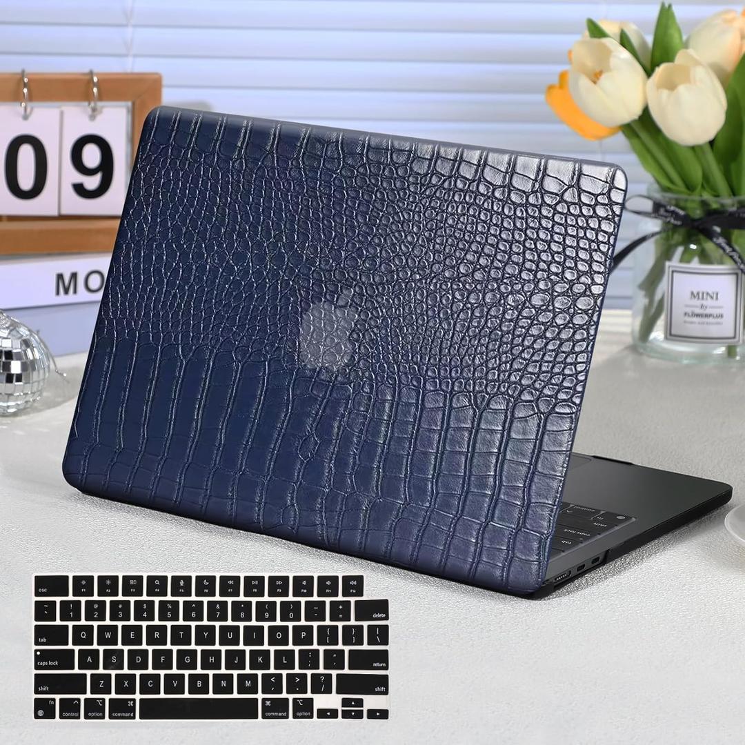 Funut Compatible with MacBook Air 13 Inch Case 2021 2020 2019 2018 Release M1 A2337 A2179 A1932 Touch ID, Crocodile MacBook Air M1 Case, PU Leather Laptop Hard Shell Case & Keyboard Cover, Blue ((A1932/A2179/A2337 M1) Mac 2018-2020 Air 13", Crocodile Blue)