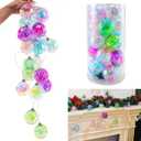Amooca Christmas Balls Ornaments Hanging Garland Decorations with LED Lights 20pc 12.2ft for Window Wall Stair Railing Xmas Tree Holiday Party Home Decor with Timer Colorful Rhombus Round Balls