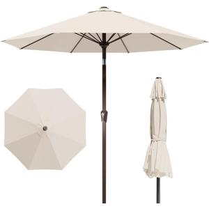 Patio Kingdom 9FT Patio Umbrella Outdoor Table Umbrella w/Push Button Tilt and Crank, 8 Sturdy Ribs, UV Resistant Waterproof Market Umbrella for Pool, Deck, Backyard, Garden, Creamy White