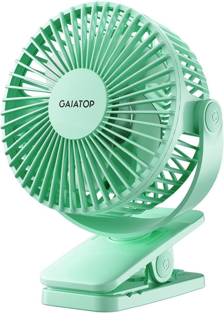 Gaiatop Portable Clip on Fan Battery Operated, Small Powerful 3 Speed Quiet 360 Rotate, USB Rechargeable Mini Personal Cooling Fan for Desk Table Home Office Stroller Camping Women Gifts Green