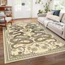 Snake Washable Rugs 5x7 Area Rug for Living Room Forest Soft Low-Pile Stain Resistant Thin Carpet for Bedroom Dining Nursery Non Slip Mat with Rubber Back Beige