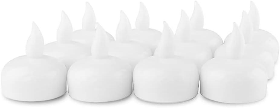 Novelty Place 12Pcs Waterproof Flameless Floating Tealights, LED Floating Candles Cool White Flickering Tea Lights - Battery Operated Candles Decoration for Wedding, Christmas, Party, Pool, Pond (White (12 Pcs))