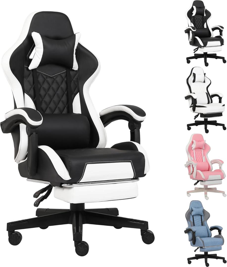 Ergonomic Gaming Chair with Footrest,Big and Tall Gaming Chairs for Adults,Computer Game Chair with Lumbar Support,Backrest Adjustable Height Swivel Gamer Chairs,Black