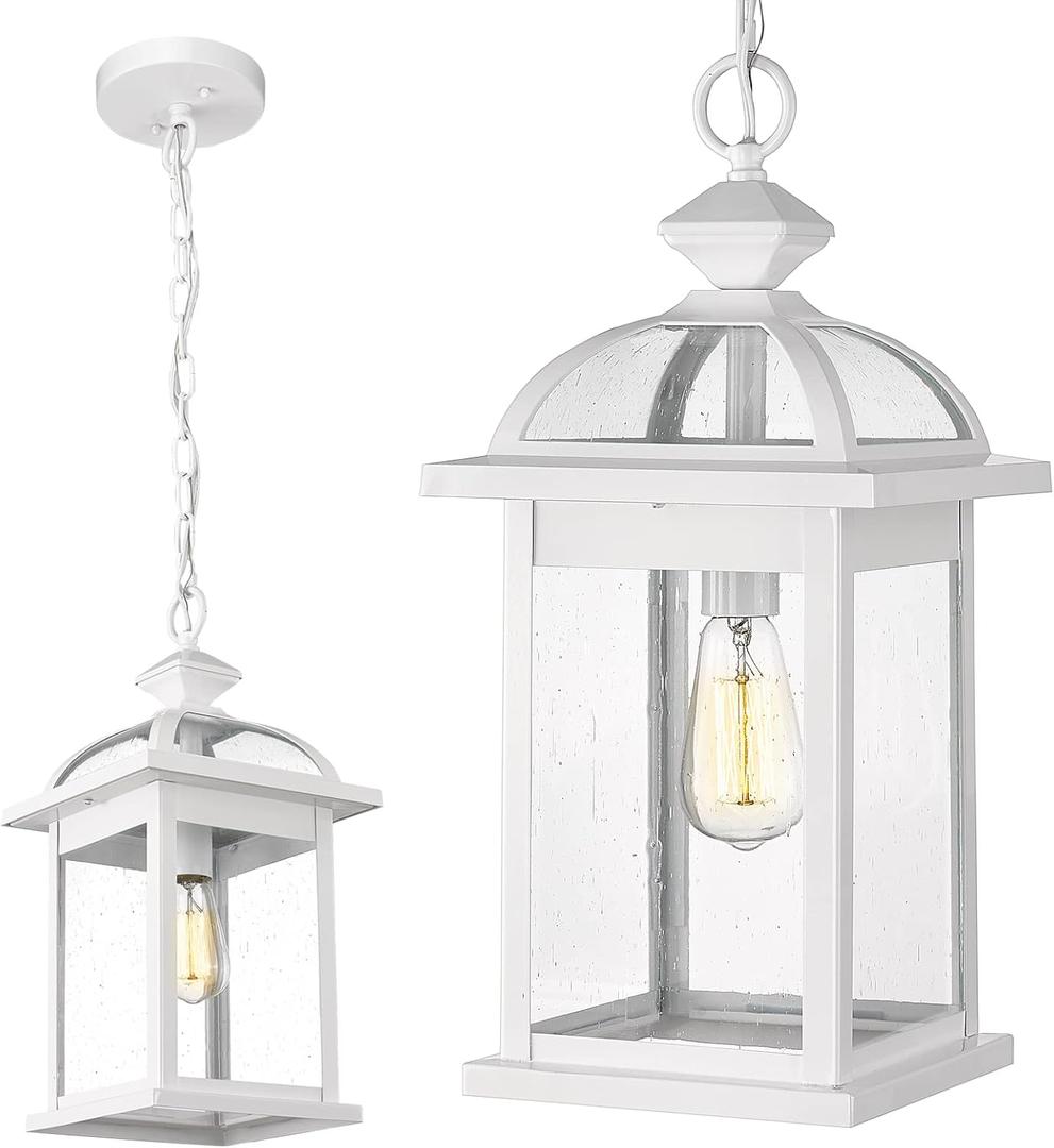 Darkaway Outdoor Pendant Light Fixture Lantern, Large 20inch Hanging Porch Light with Glass Aluminum Outdoor Pendant Lights for Porch, Patio, Entryway (Large, White) (Large 1 Pack, White)