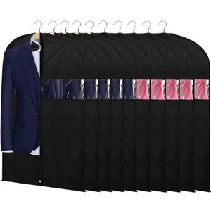 KEEGH 40" Suit Bags for Closet Storage (Set of 10) Garment Bags for Hanging Clothes, Suit Cover Bags for Suits Coats Dress with Zipper and Transparent Window, Black