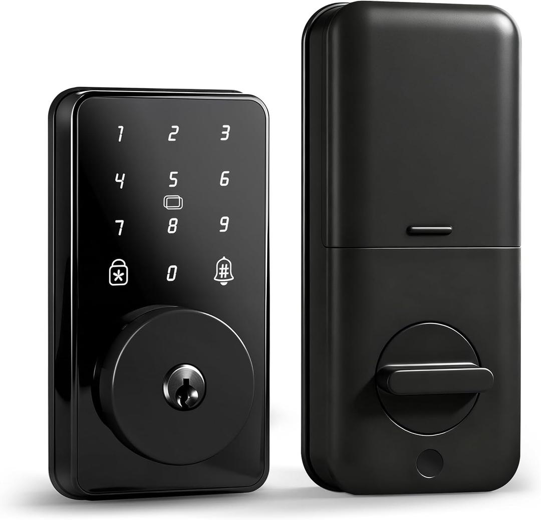 Keyless Entry Door Lock with Keypad, Biquole Smart Deadbolt Lock for Front Door with 2 Keys, Electronic Digital Keypad Deadbolt, Auto-Locking | One-time Codes | Easy Installation | IP53 Waterproof, Glossy Black 