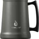 Ideus Insulated Beer Stein, 24/32oz Stainless Steel Double Walled Beer Mug Giant Bar Drinkware Metal Beer Cup with Big Grip Handle (Grey, 24oz (710ml)) (Gray)