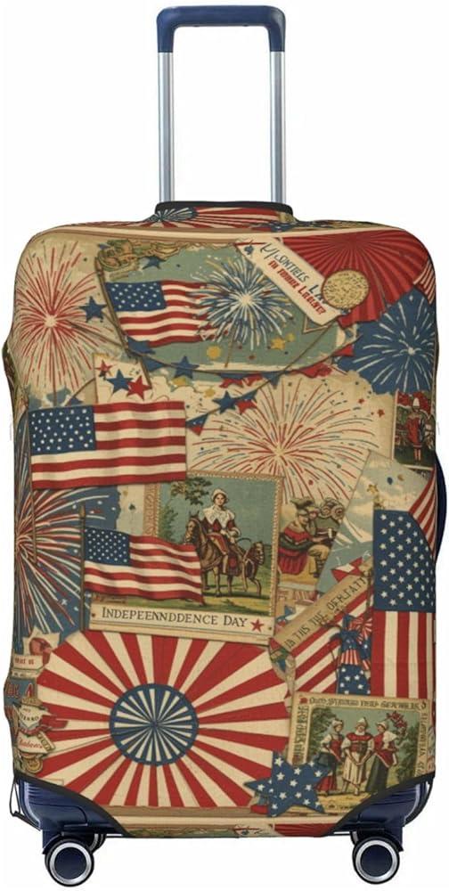 Patriotic 4th of July Luggage Cover, American Flag Fireworks Elastic Suitcase Protector for Independence Day Travel (Fits 22-24 Inch Luggage)