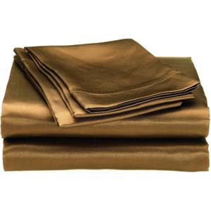 100% Pure Silk Satin Sheet Set 4pcs, Silk Fitted Sheet 15" Deep Pocket Mattress fit,Silk Flat Sheet&Silk Pillowcases Set Soft Silk SheetsWrinkle Free Fade Resistant Brown,Queen