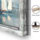 Coastal Framed Painting Wall Art: Abstract Ocean Artwork Seascape Picture Sailboat Prints on Wood in Modern Style for Bedroom 32"x24"