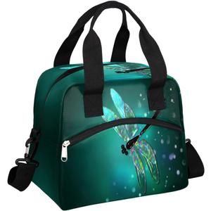 Insulated Lunch Bag for Women Men Galaxy Teal Dragonfly Pattern Lunch Box Reusable Lunch Cooler Bag Large Lunch Tote Bag for Work Picnic Travel School