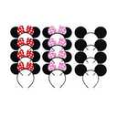 EUICAE Mouse Ears Headband Adult Headband Mouse Costume Solid Back Red Pink Bow for Birthday Party Theme Park Costume Play Celebration Pack of 12 (Black & Red & Pink)