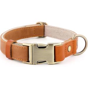 Plutus Pet Genuine Leather & Hemp Dog Collar Adjustable Heavy Duty Pet Collar with Quick Release Metal Buckle, Soft & Stylish for Puppy and Small, Medium, Large Dogs (Light Brown, M)