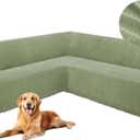 HDCAXKJ Corner Sectional Couch Covers for Dogs L Shape Sofa Cover with Tassel Chenille Super Soft Non Slip U Shaped Couch Cover Blanket Washable Sofa Slipcovers Protector (Sage Green, 91x252 inch)