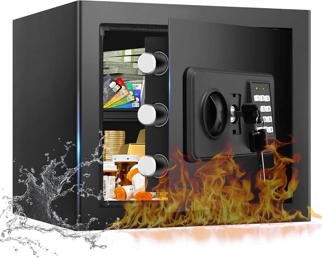 1.3 Cuft Small Fire Safe for Home Use, Anti-theft Fire Proof Safe Box with Digital Keypad, Spare Keys and Removable Shelf, Security Safes Fireproof Waterproof for Document Money Valuables