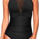 Tempt Me Women One Piece Swimsuit High Neck Plunge Ruched Tummy Control Bathing Suit, L