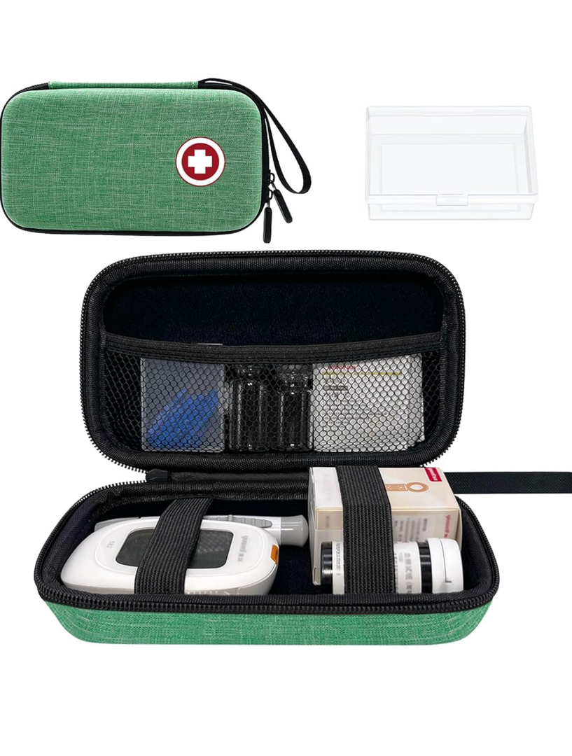 Diabetic Supplies Travel Case, Carrying Case Organizer for Diabetes Testing Kit, Blood Glucose Monitor Kit with Meter, Blood Sugar Test Strips, Lancets, Lancing Device(Case Only) (Green)