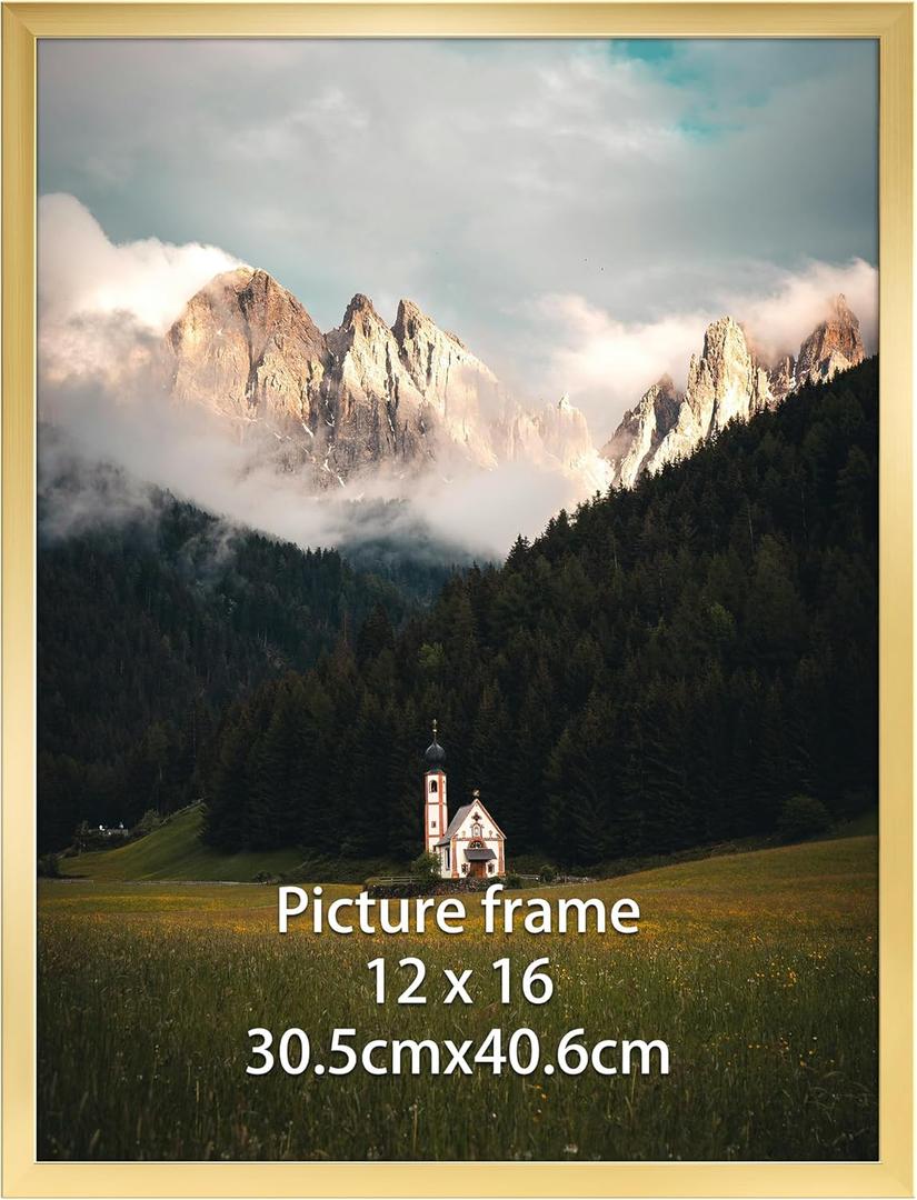 Giftgarden 12x16 Picture Frame Gold, Fit 30x40cm Diamond Painting Art, 16x12 Thin Poster Photo Frame for Wall Display, Single