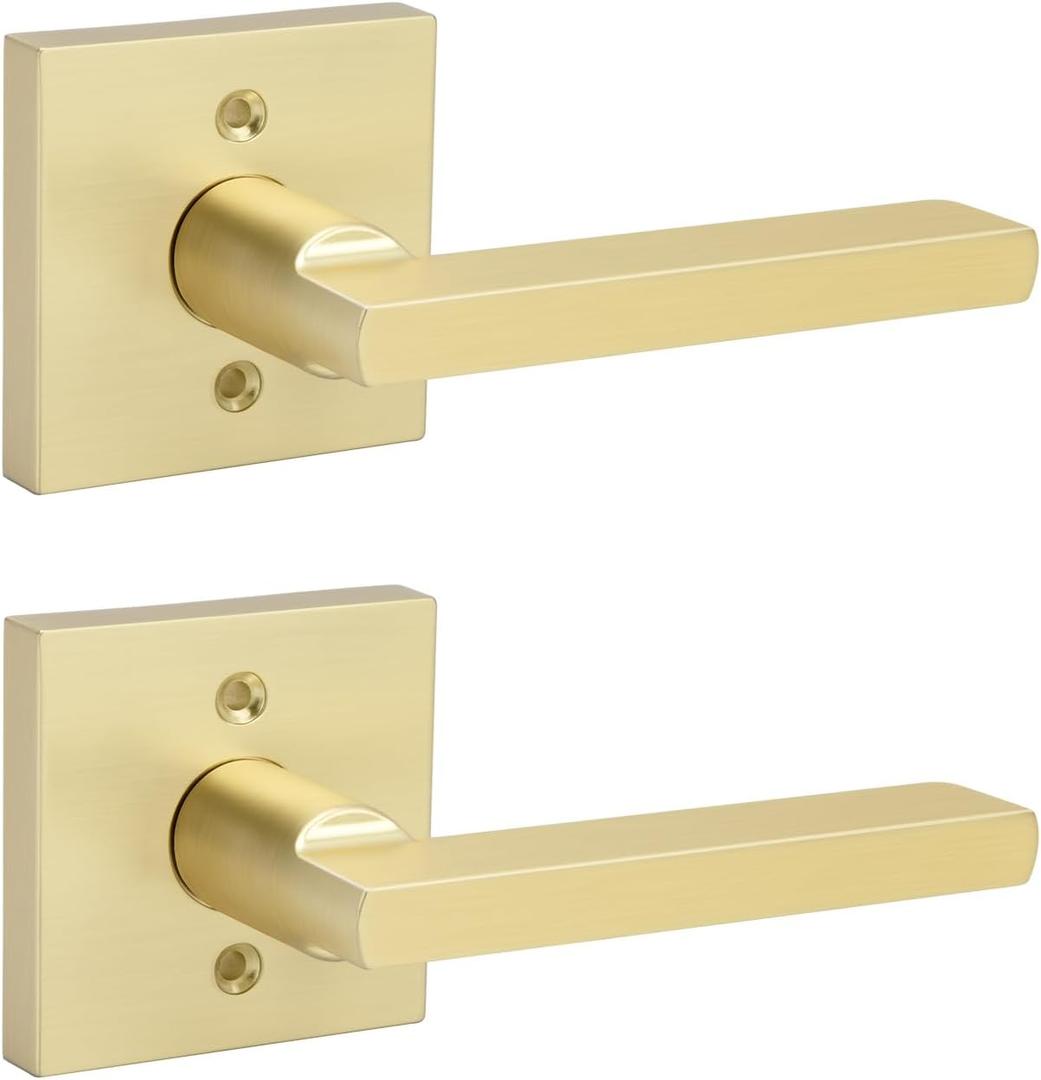 goldenwarm Gold Dummy Door Handles, No-Turning Brushed Brass Door Dummy Levers, Brushed Gold Dummy Handle 1 Pack