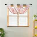 Waterfall Valance Curtains Pink Swag for Windows 2 Pack Decorative Beads Trims Small Window Treatments for Kitchen Living Room