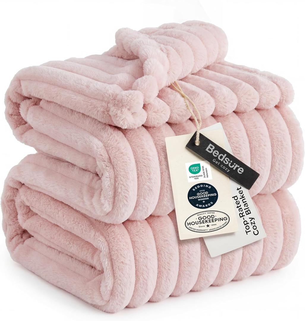Bedsure GentleSoft Blankets Queen Size for Bed - Cozy Soft Blankets for Women, Cute Large Fleece Throws for Girls, Crystal Pink, 90x90 Inches