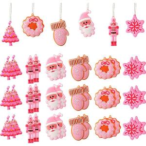 Zhanmai 24 Pcs Christmas Pink Ornaments Christmas Tree Hot Pink Decorations Cute Xmas Hanging Ornaments Traditional Xmas Tree Party Decors