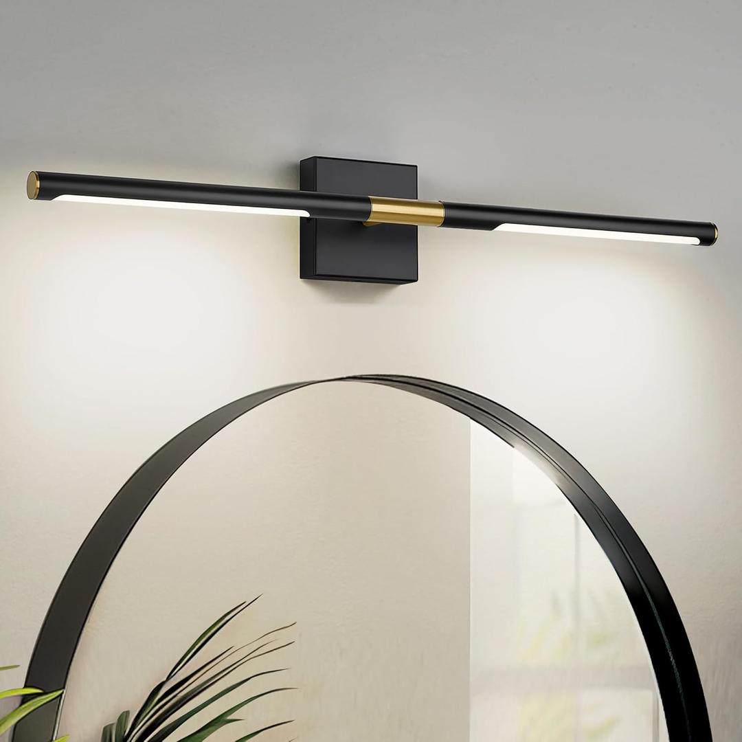 30 Inch Bathroom Light Fixtures, 16W 3CCT Dimmable Black and Gold LED Vanity Lighting Fixtures Over Mirror, 360° Rotatable Modern Bathroom Vanity Light Bar, AD-W9465-L75-BK