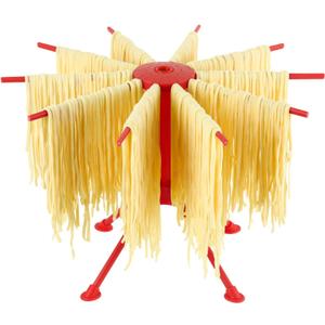 Cambom Foldable Pasta Drying Rack- Plastic Spaghetti Noodle Dryer with 10 Bar Handles Red